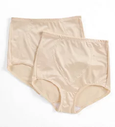 Jacquard Tummy Panel Shaping Brief Panty - 2 Pack Two Light Beige L