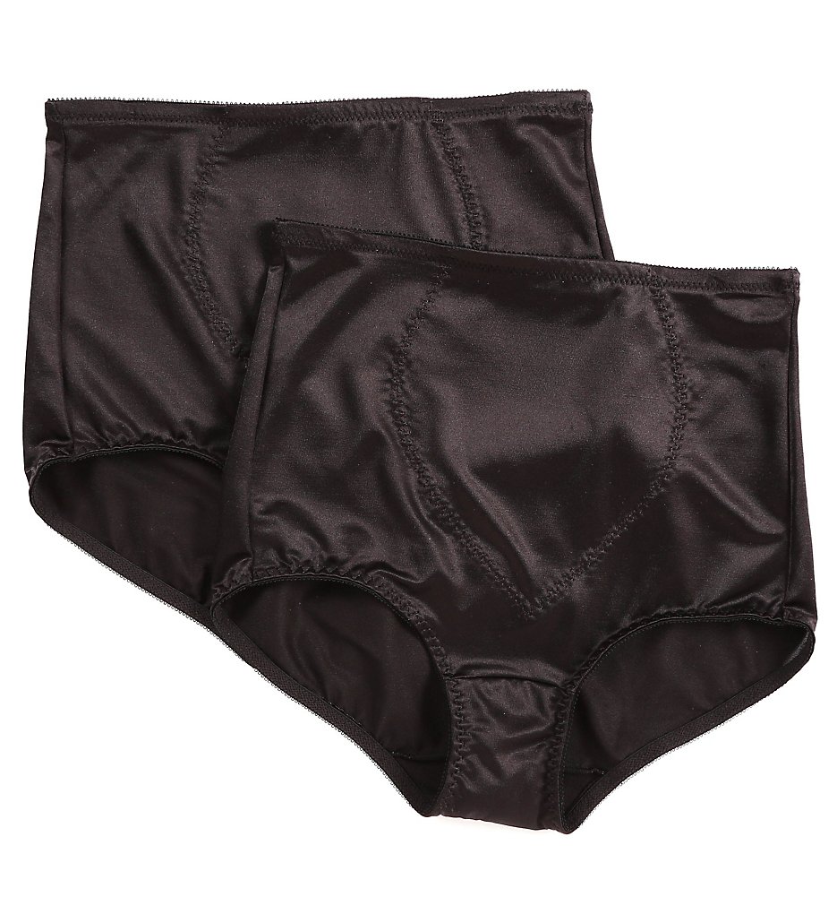 Jacquard Tummy Panel Shaping Brief Panty - 2 Pack Black/Black M