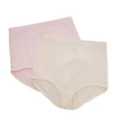 Jacquard Tummy Panel Shaping Brief Panty - 2 Pack Porcelain/BlushingPink 2X