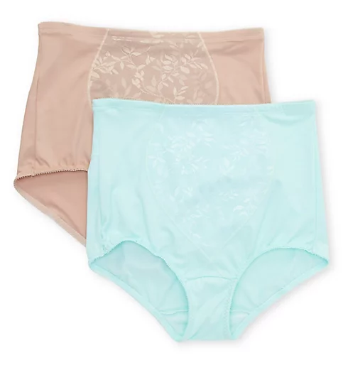 Jacquard Tummy Panel Shaping Brief Panty - 2 Pack Green/Blush Jacquard 3X