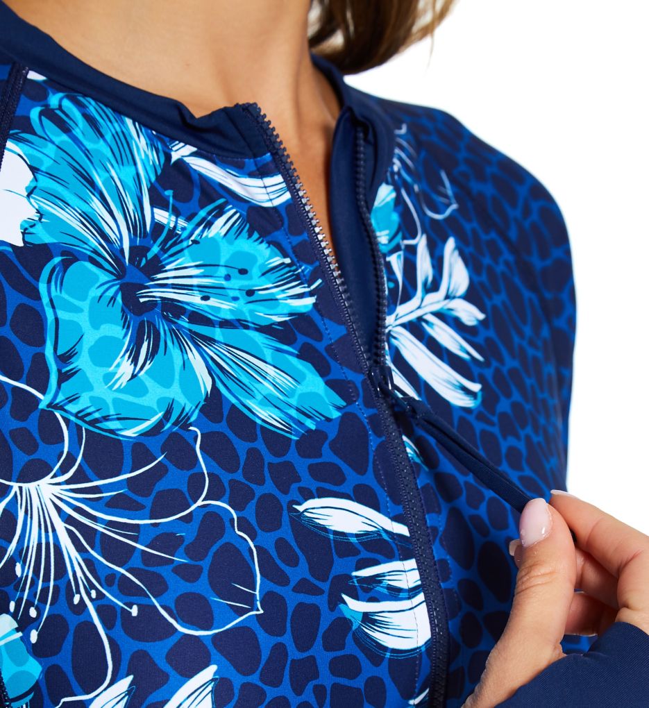 Hawaiian Hideaway Ava Zip Front Rashguard Swim Top-cs1