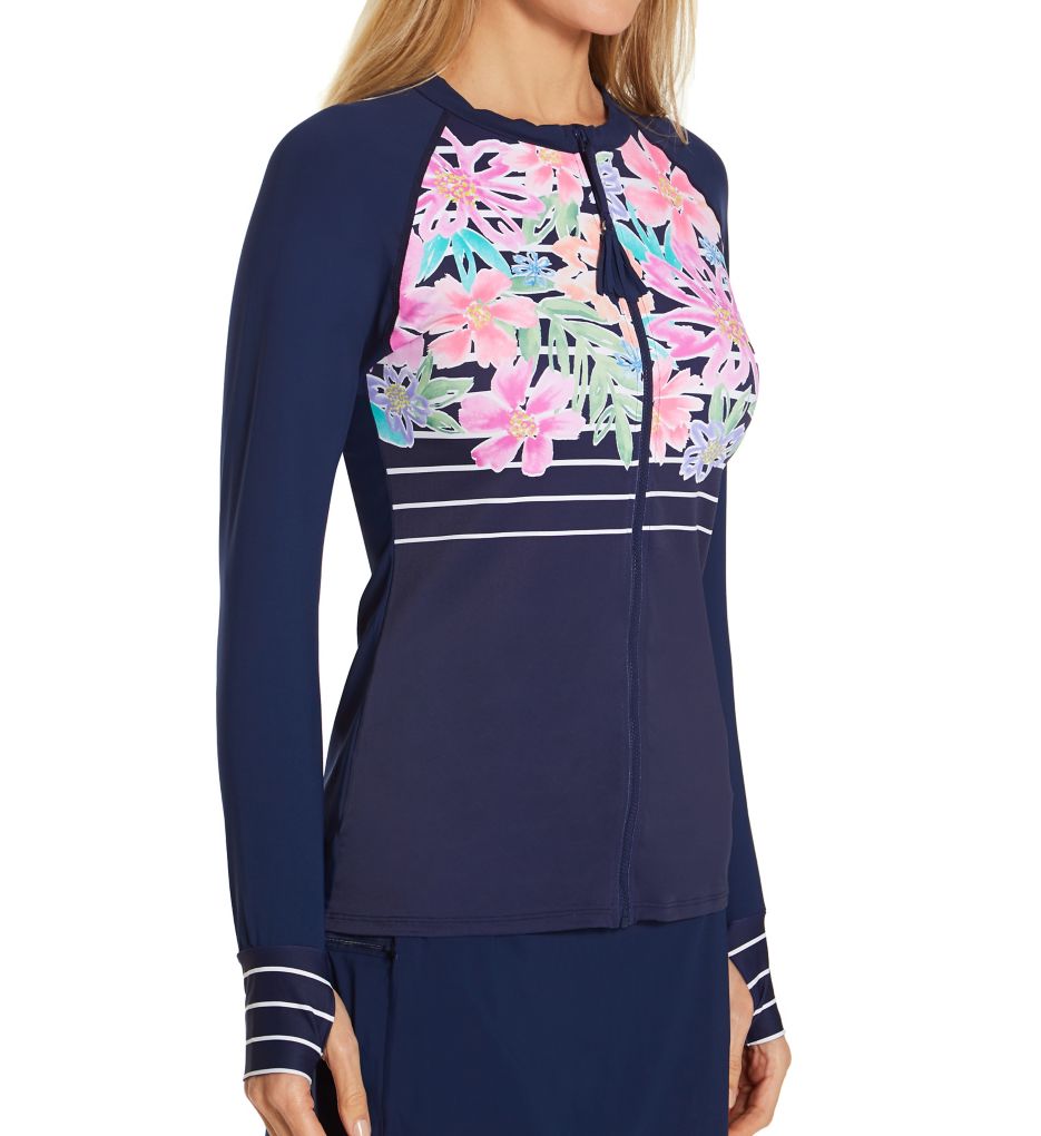 Between The Lines Ava Zip Front Rashguard Swim Top-acs