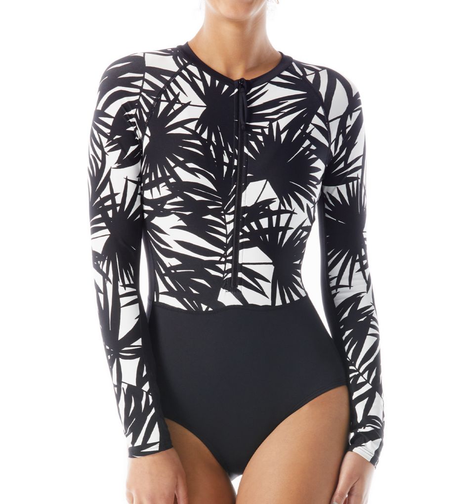 Seaside Palm Sculpt Long Sleeve One Piece Swimsuit