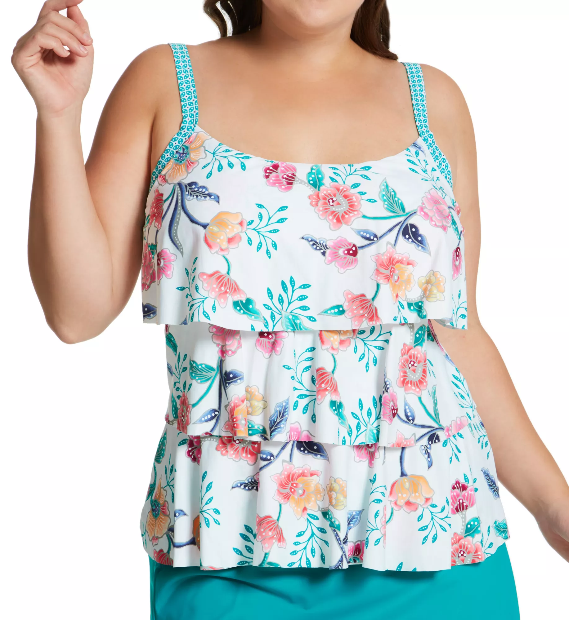 Summer Splash Floral Ruffle Bandeau Tankini Top (Plus Size) - Final Sale main image 0