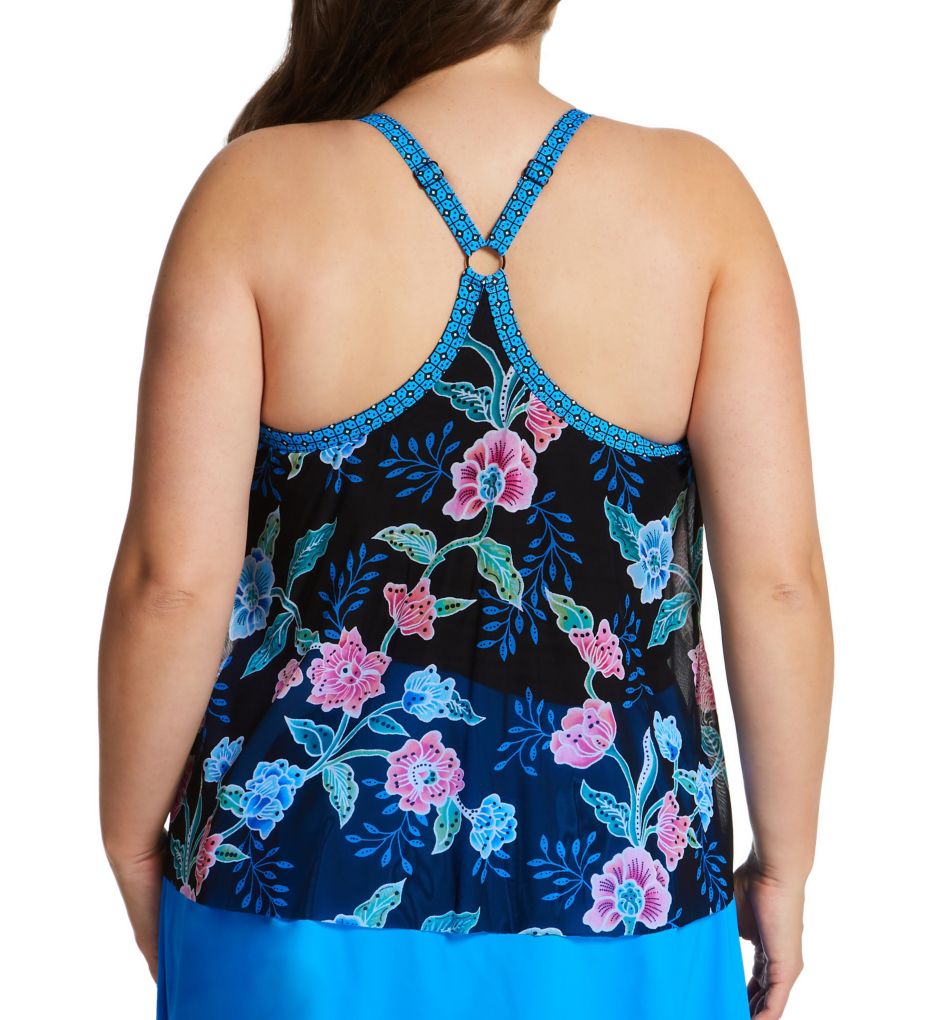 Beach House Women's Plus Size Floral Fantasy Kerry Mesh Layer Tankini Top  at