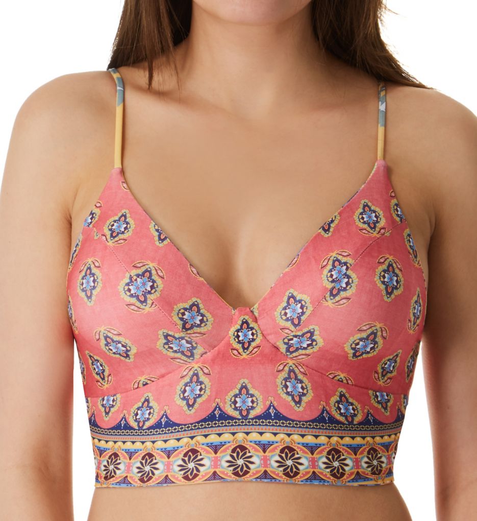 Tapestry Bloom Reversible Corset Lace Up Swim Top-fs