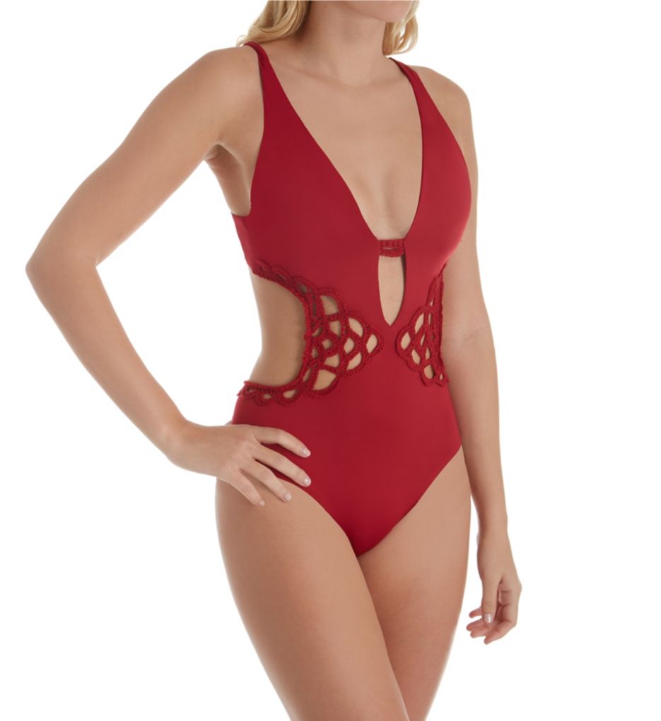 becca one piece crochet swimsuit