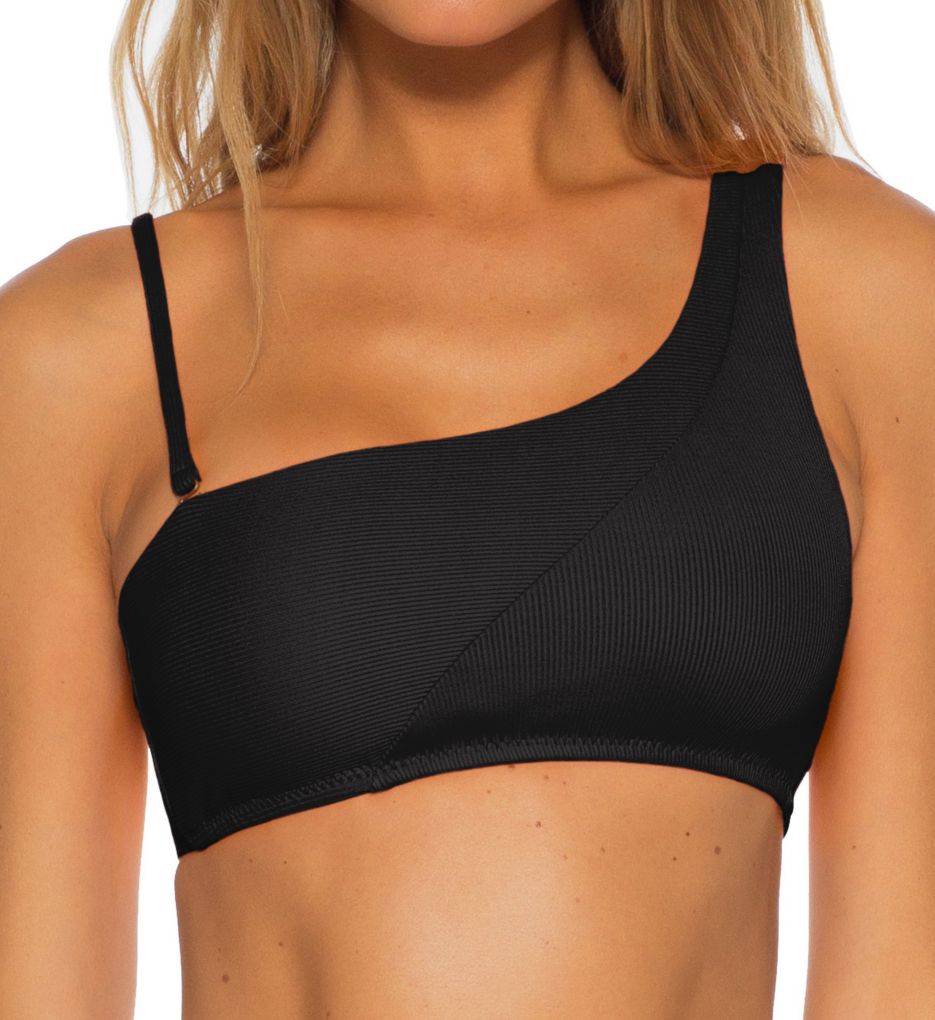 Fine Line Lani One Shoulder Swim Top Black M by Becca