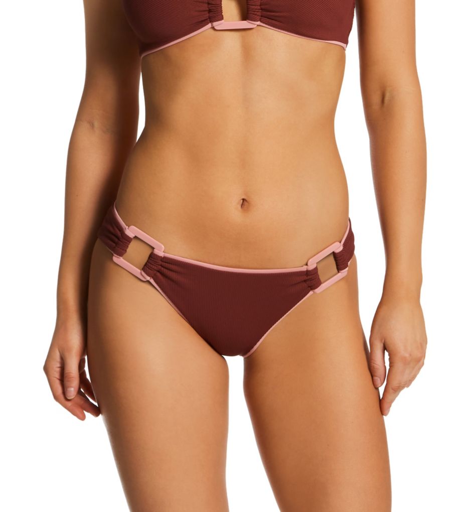 Low-Rise Rib-Knit String Bikini Swim Bottoms