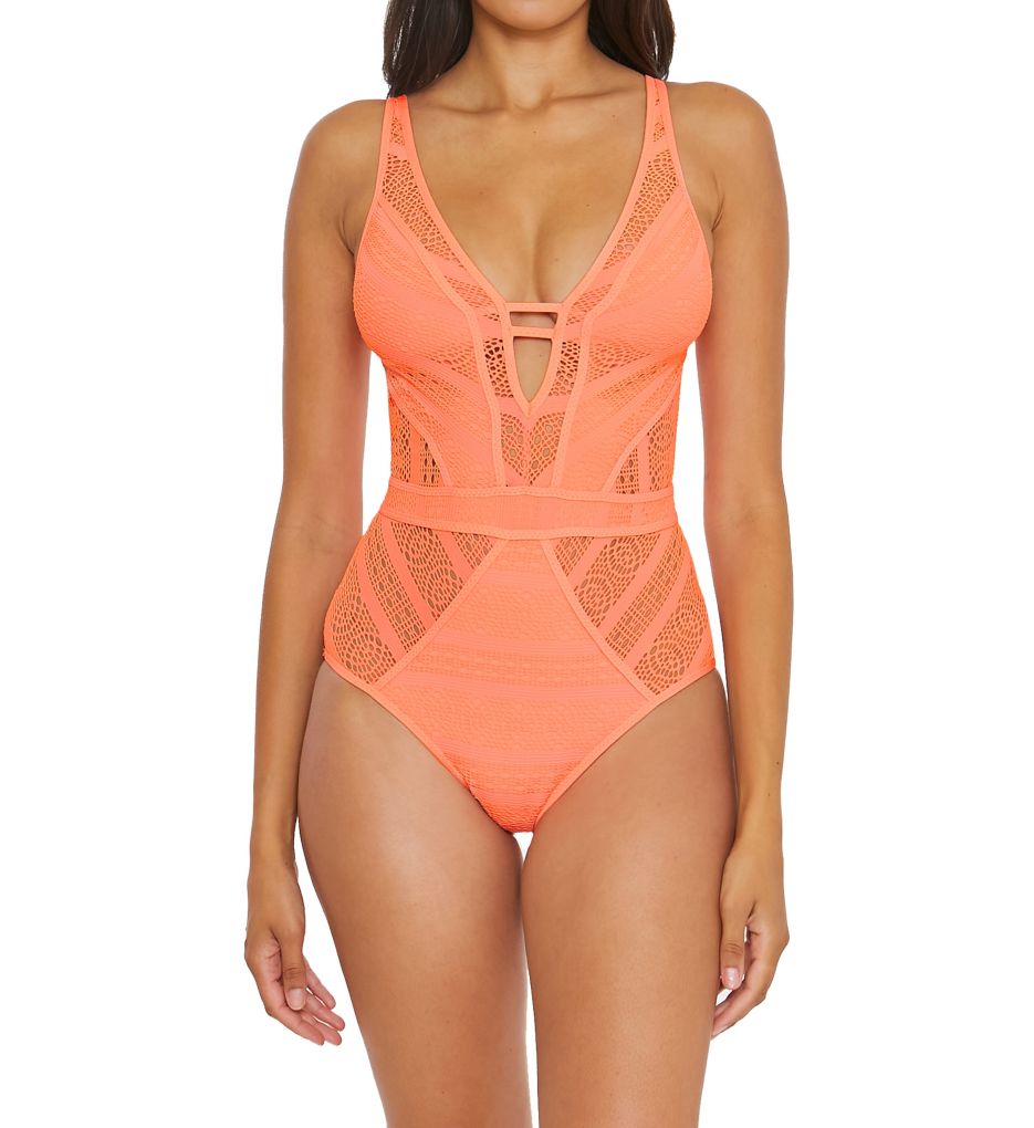 Color Play Show & Tell Plunge One Piece Swimsuit Nectar M by Becca