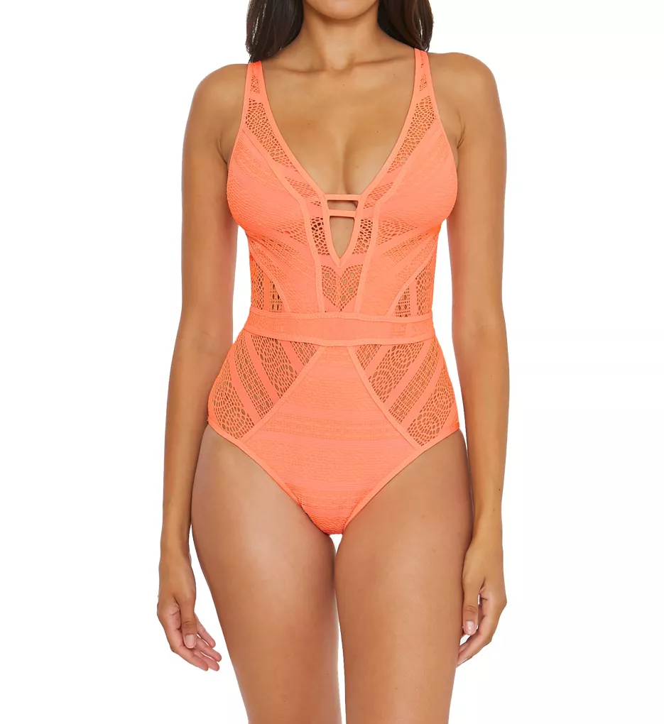 Color Play Show & Tell Plunge One Piece Swimsuit Nectar M