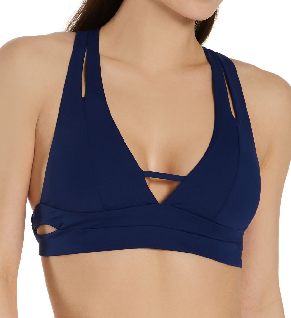 Color Code Split Strap Halter Swim Top-acs