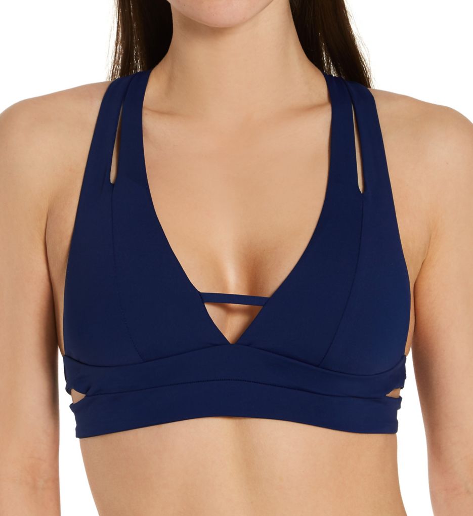 Color Code Split Strap Halter Swim Top-fs