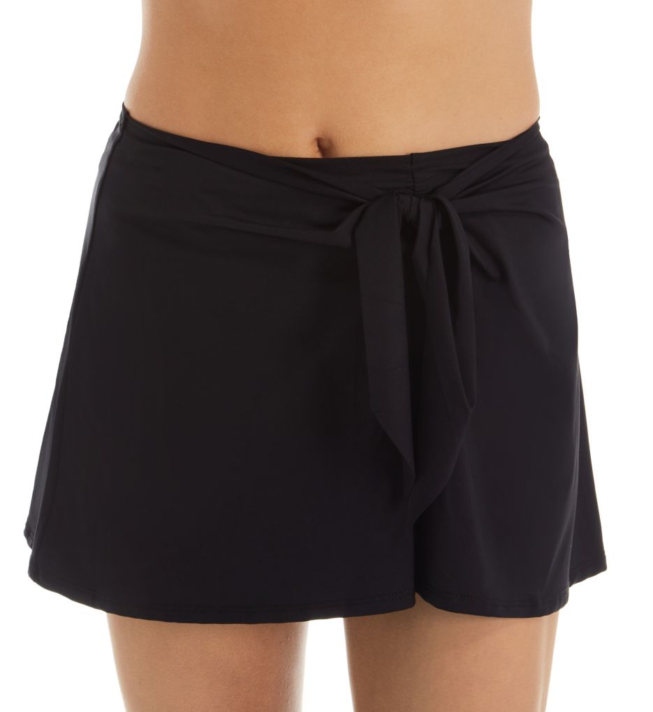 Black Magic Tie Front Sarong Swim Skirt-fs