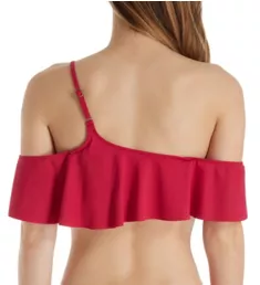 Color Splash One Shoulder Ruffle Swim Top