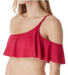 Color Splash One Shoulder Ruffle Swim Top