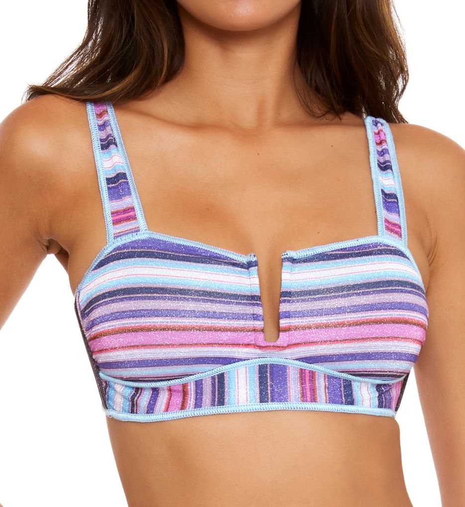 Awaken Josie High Neck Halter Bra Swim Top Multi L by Becca