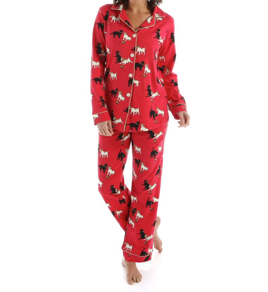 Red Cats And Dogs Long Sleeve Classic PJ Set-fs