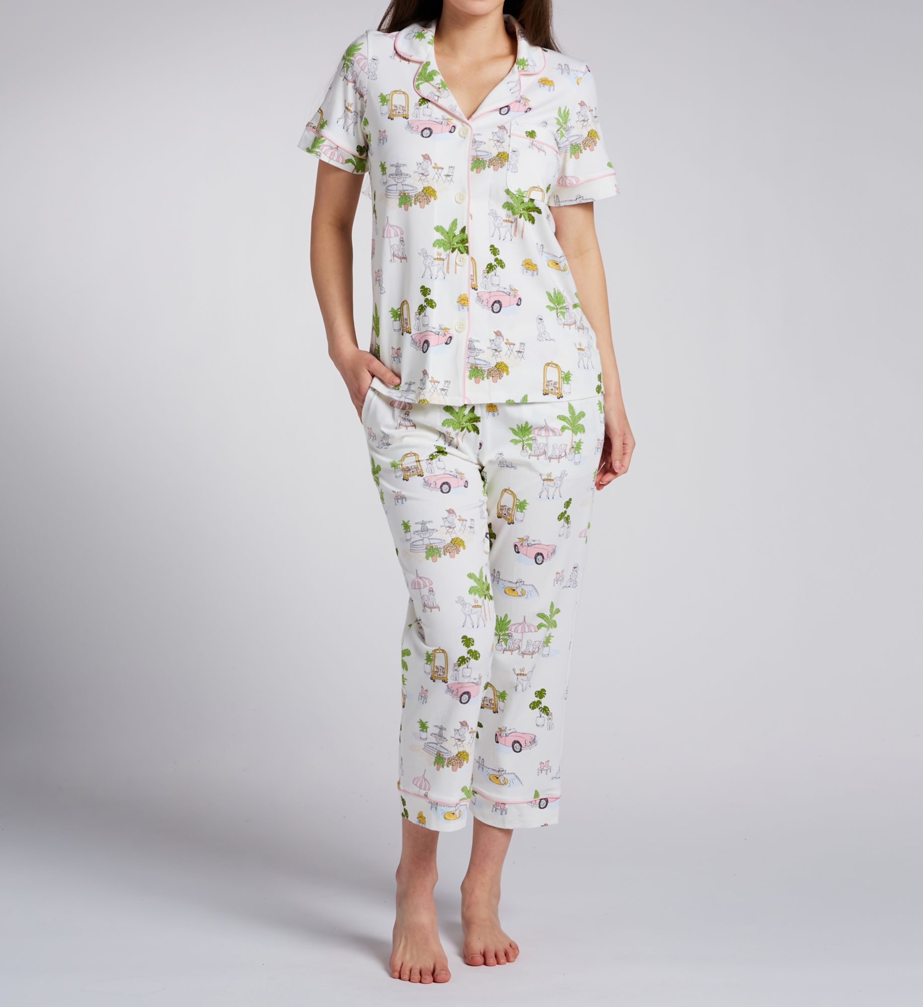 BedHead Pajamas Organic Cotton Poolside Poodles Cropped PJ Set 270087 - Image 1