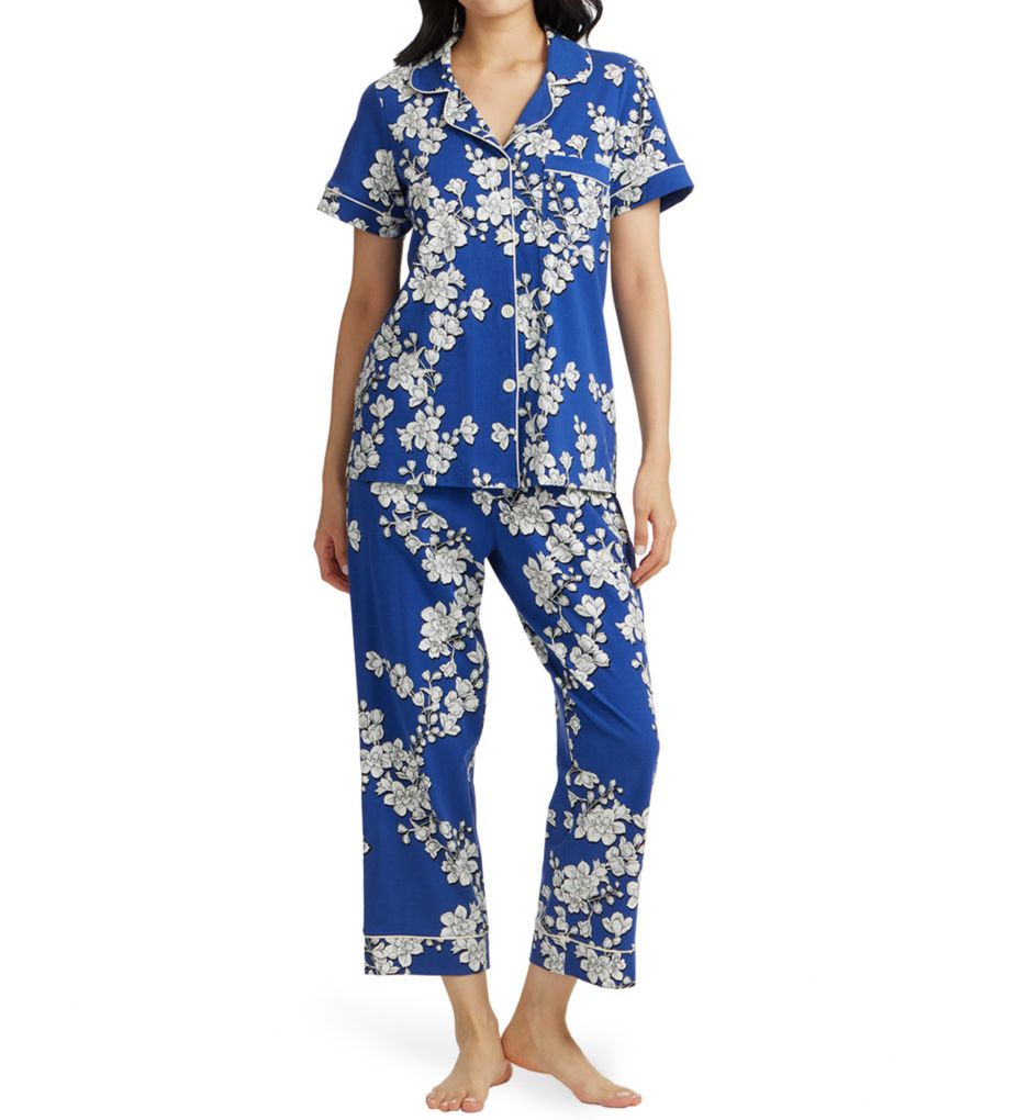 Navy Shadow Blossom Short Sleeve Cropped PJ Set-fs