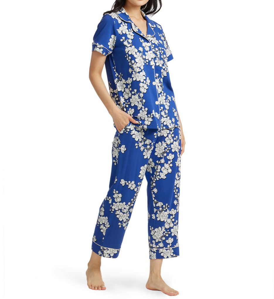 Navy Shadow Blossom Short Sleeve Cropped PJ Set-gs