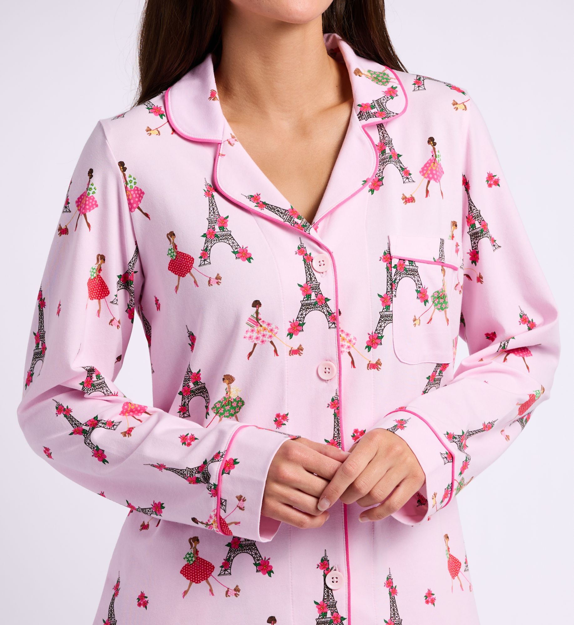 BedHead Pajamas Tres Chic Long Sleeve Stretch Jersey PJ Set 290080  – Main View  – Front View  – Back View – Detail View