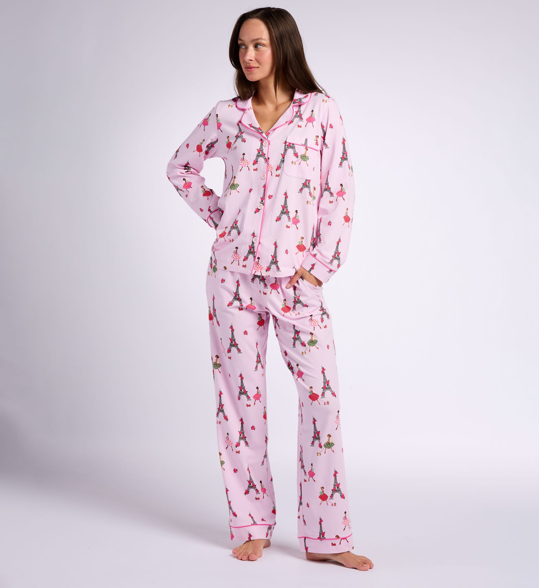 BedHead Pajamas Tres Chic Long Sleeve Stretch Jersey PJ Set 290080  – Main View  – Front View