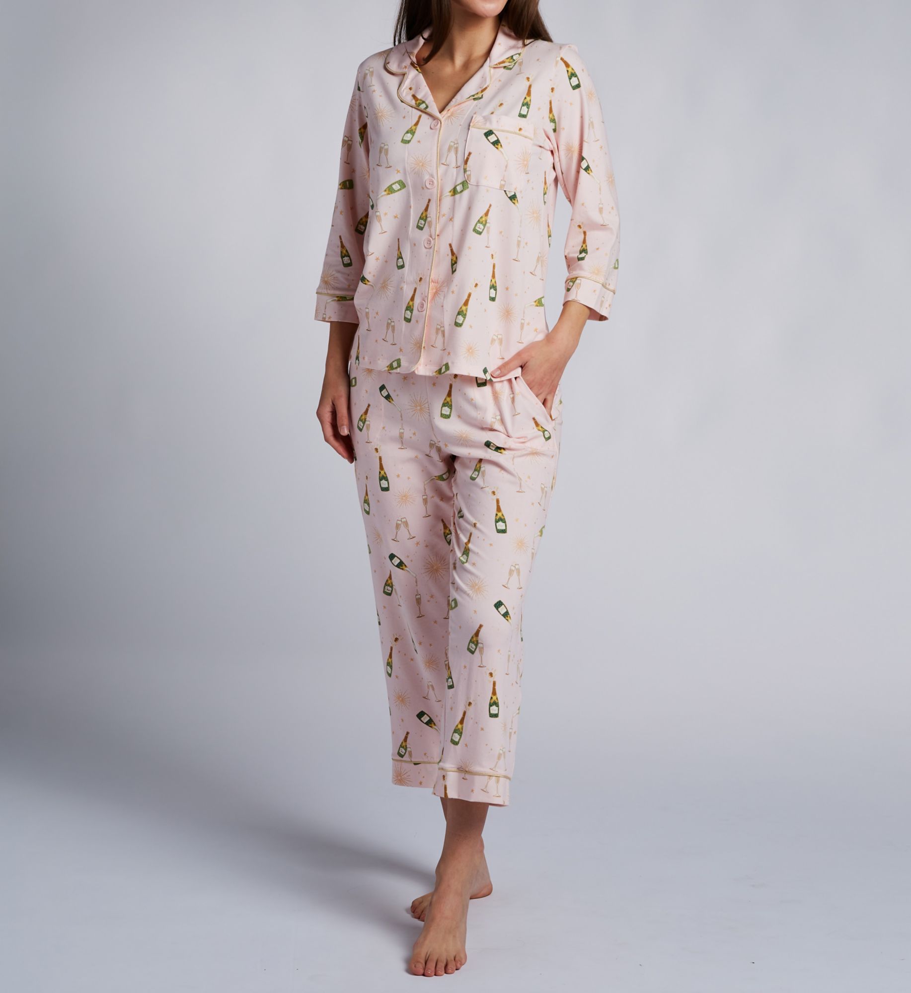 BedHead Pajamas Organic Cotton Pop Fizz Clink Cropped PJ Set 470058 - Image 1