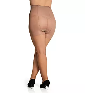 Shimmers Plus Size Control Top Sheer Toe Pantyhose Gold 1/2X