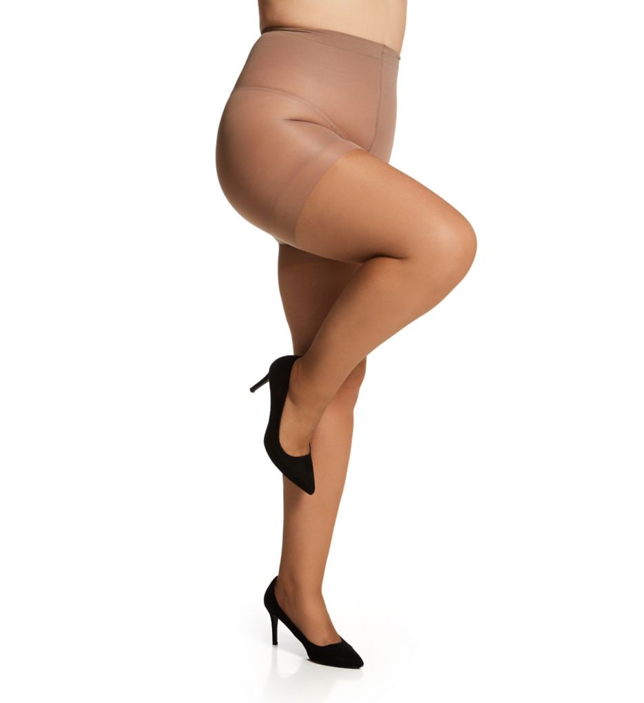 Shimmers Plus Size Control Top Sheer Toe Pantyhose-cs2