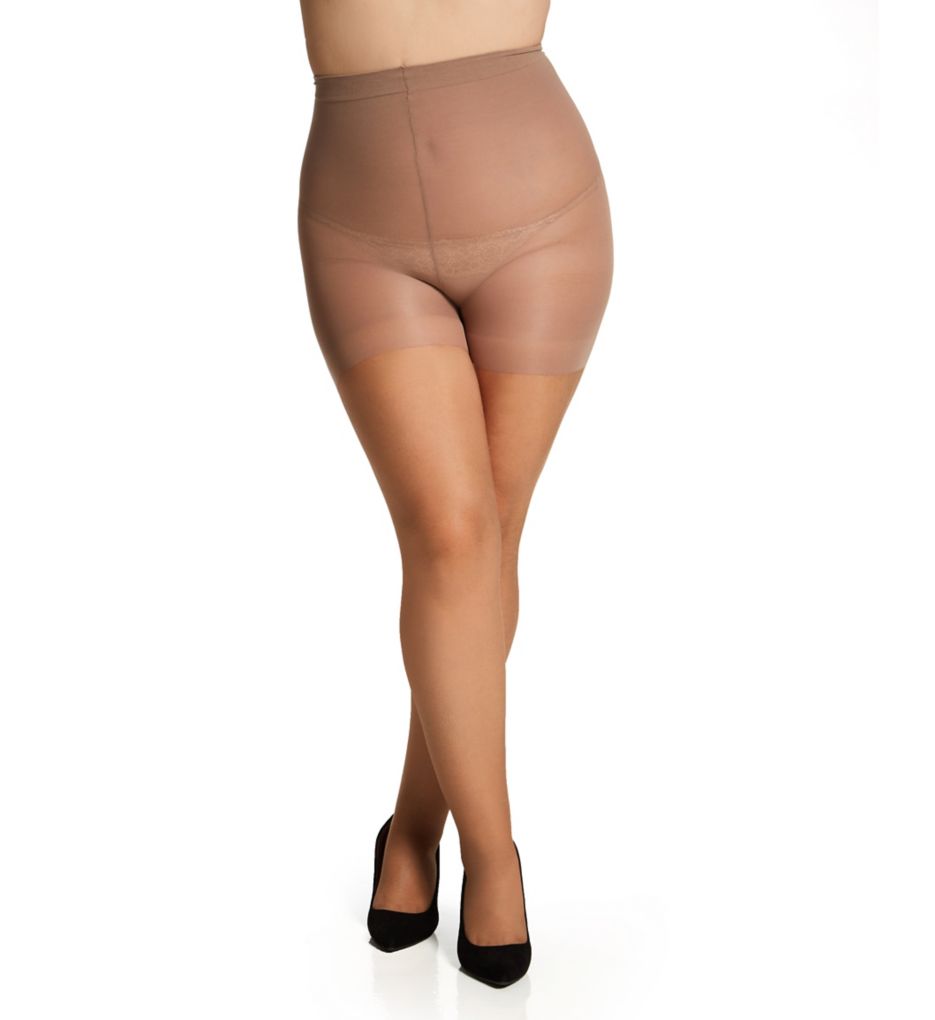 Shimmers Plus Size Control Top Sheer Toe Pantyhose-fs