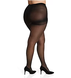 Plus Size Silky Sheer Support Pantyhose Fantasy Black 1/2X