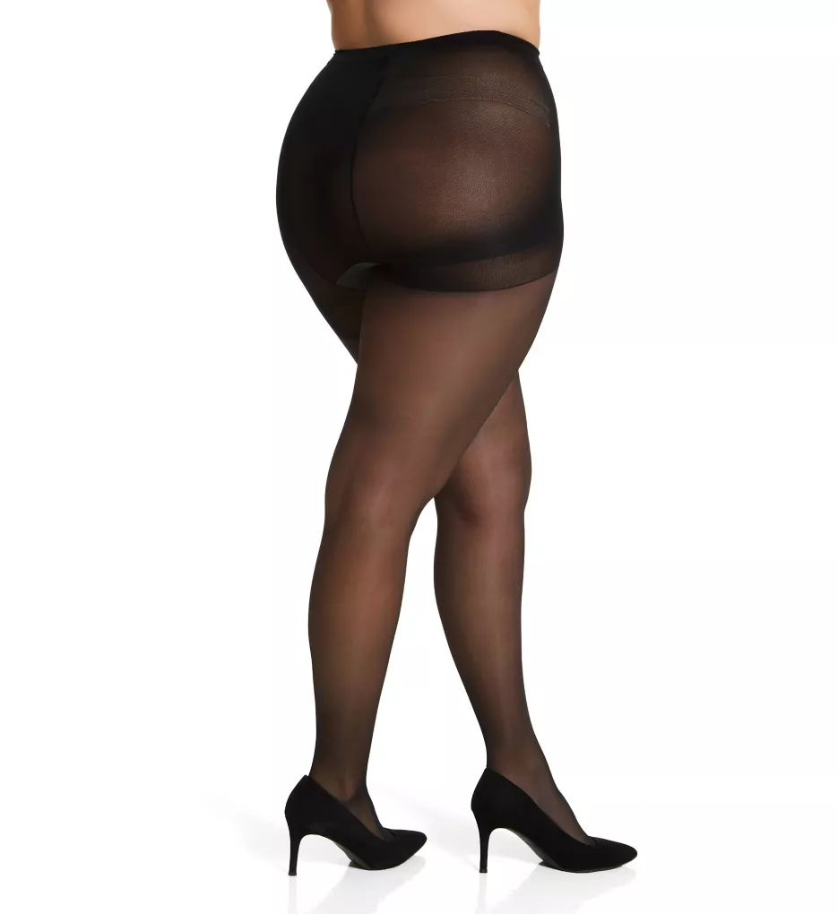 Plus Size Silky Sheer Support Pantyhose Fantasy Black 1/2X