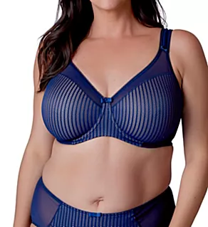 Beauty Stripe Underwired Minimizer Bra Deep Blue 34C