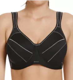 Full Support Medium Impact Underwire Sports Bra Black 32D