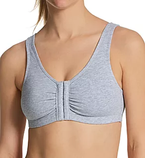 Comfort Cotton Blend Front Close Sports Bra Heather Grey 34