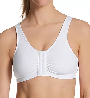 Comfort Cotton Blend Front Close Sports Bra White 34