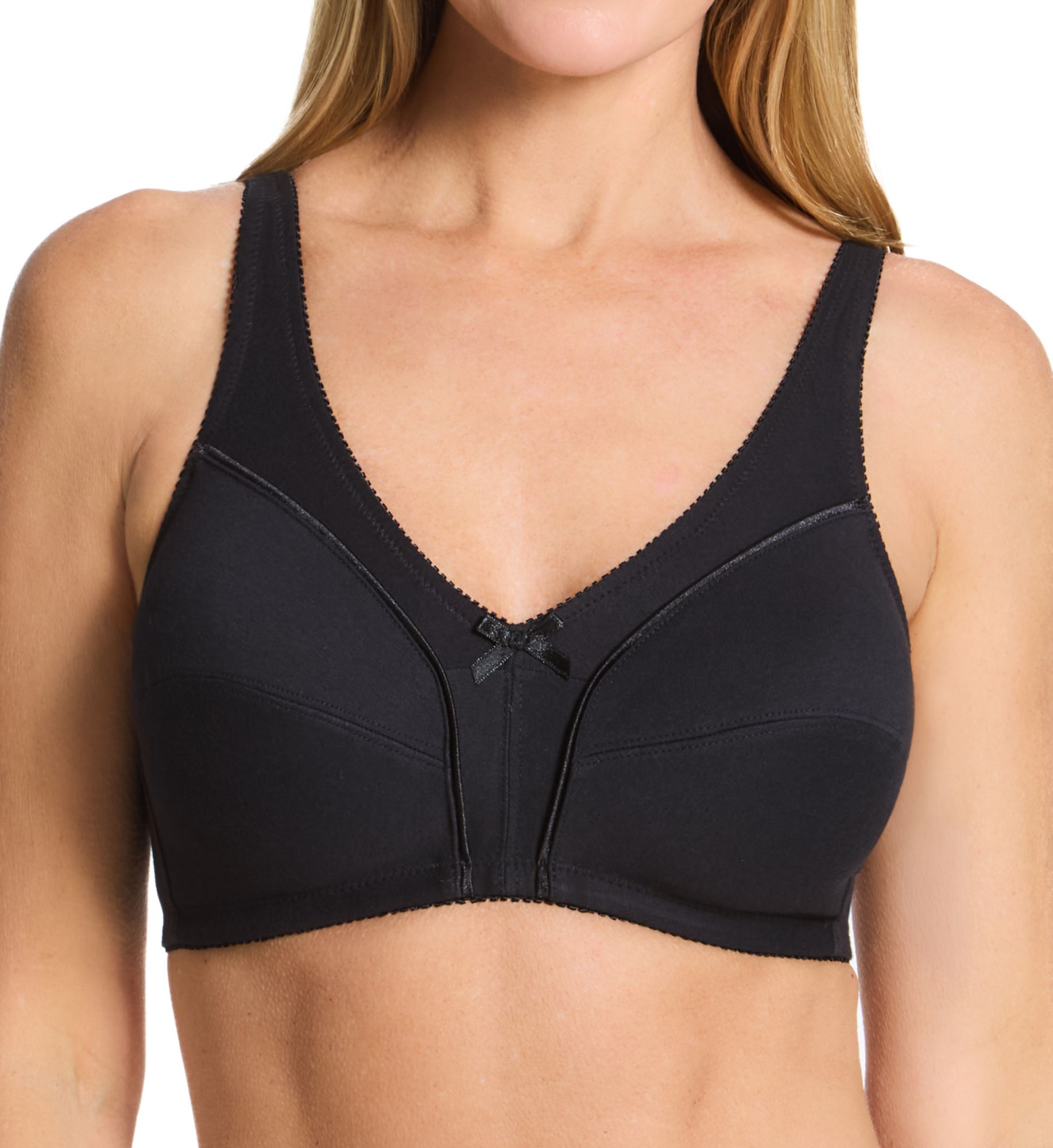 Bestform Women's Comfort Wireless Cotton Bra With Unlined Seamed Cups in Black | Size: 40DD | HerRoom.com