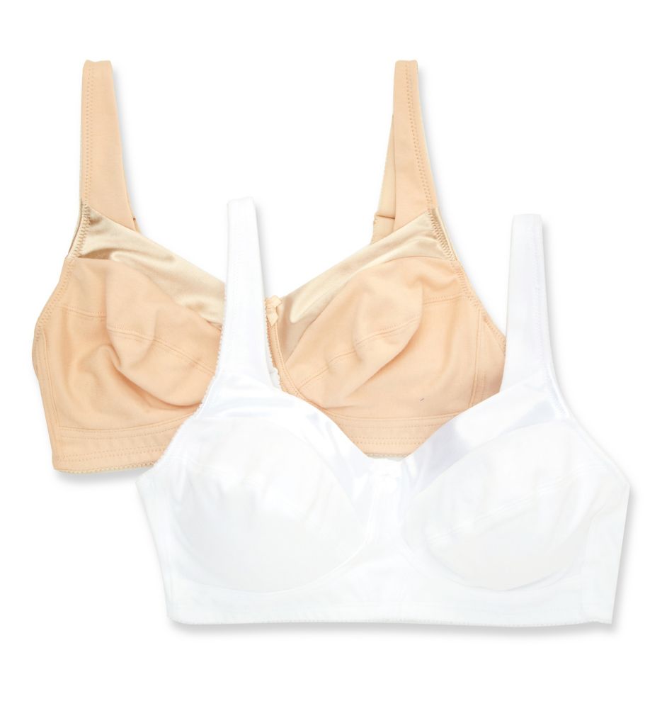 Full Coverage Satin Trim Wirefree Bra - 2 Pk Nude/White 38D by
