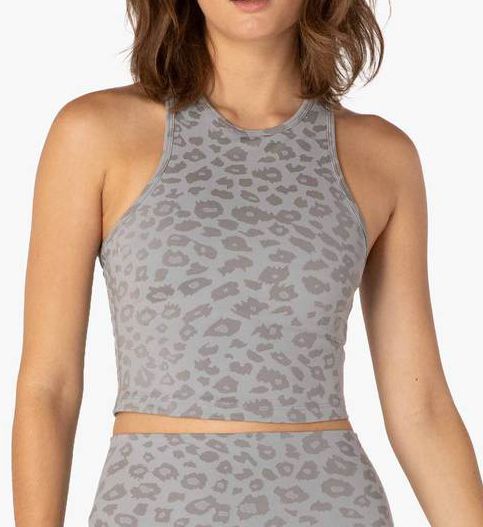 Leopard Jacquard Studio Cropped Tank w/ Shelf Bra-fs