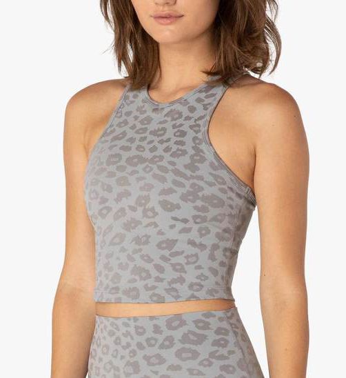 Leopard Jacquard Studio Cropped Tank w/ Shelf Bra