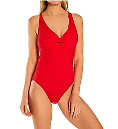 Twist and Shout Plunge X Back One Piece Swimsuit Scarlet 4