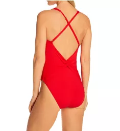 Twist and Shout Plunge X Back One Piece Swimsuit Scarlet 4