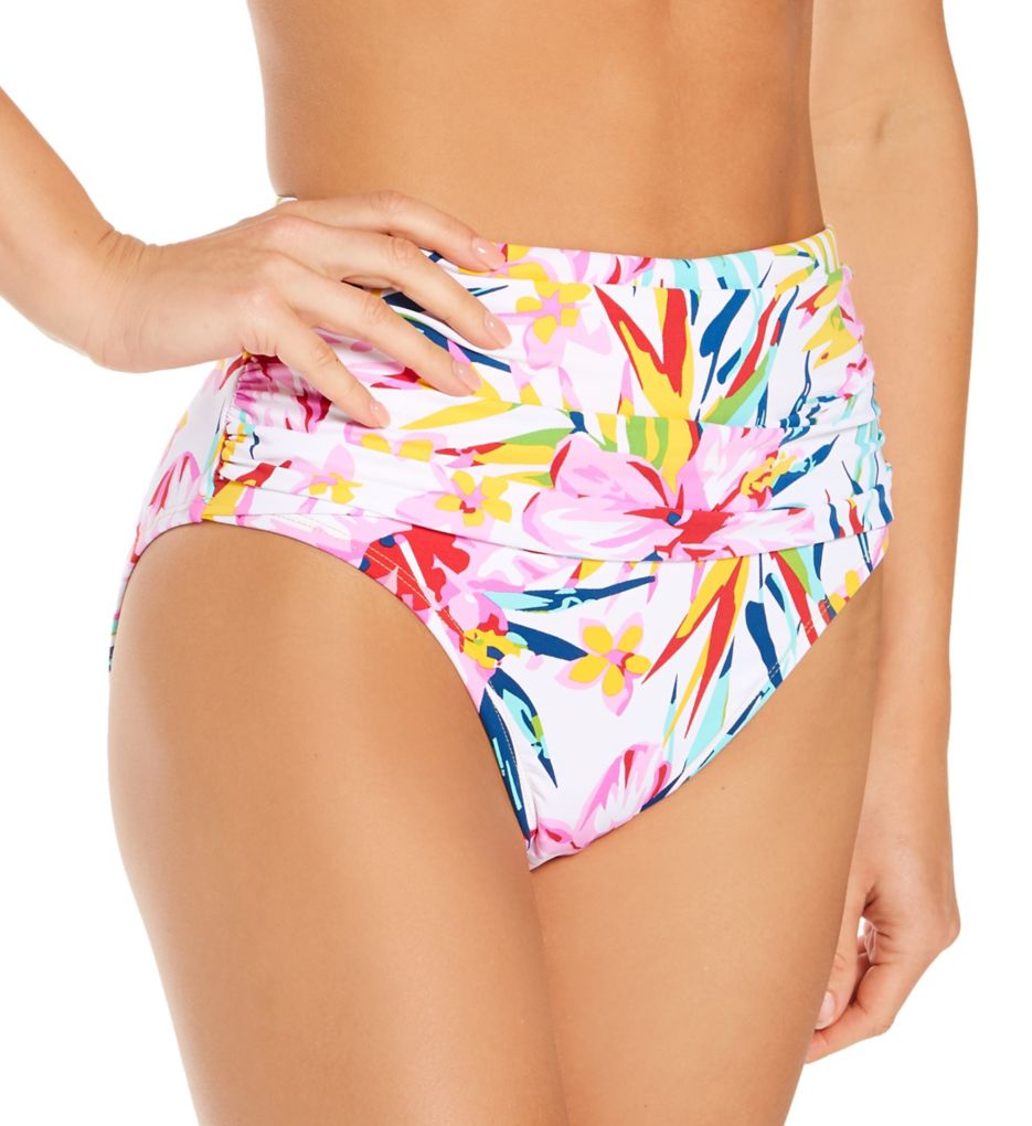 Shirred high store waist swim bottoms