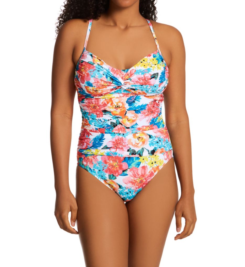 Women's Shirred Cup Underwire High Leg One Piece Swimsuit - Shade