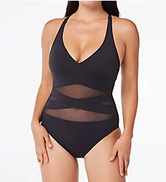 Don't Mesh With Me V-Neck Mesh One Piece Swimsuit Black 8