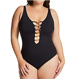 Plus Size Paradise Found Lace One Piece Swimsuit Black 16W