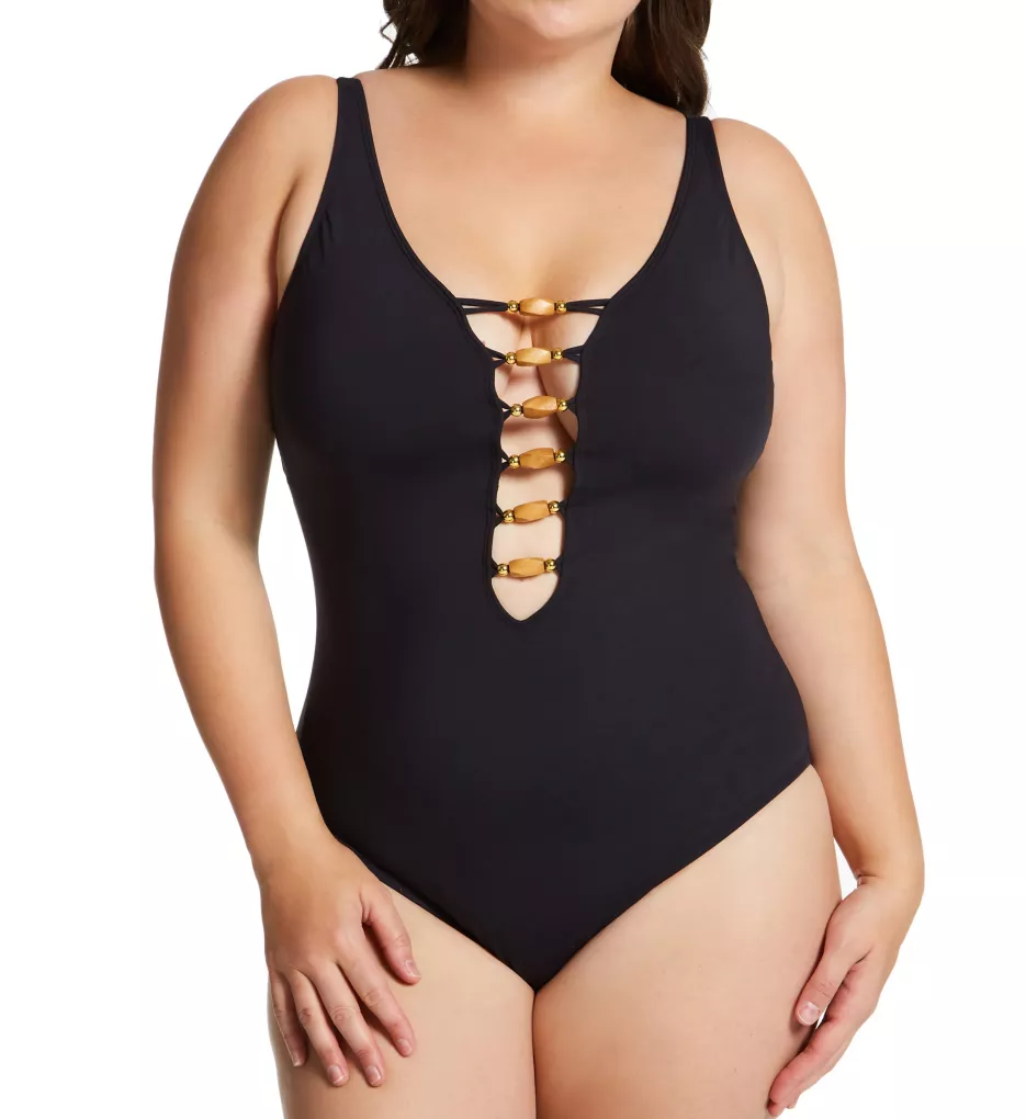 Plus Size Paradise Found Lace One Piece Swimsuit Black 16W