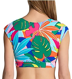 Life of The Party Tie Front Crop Swim Top Multi 4