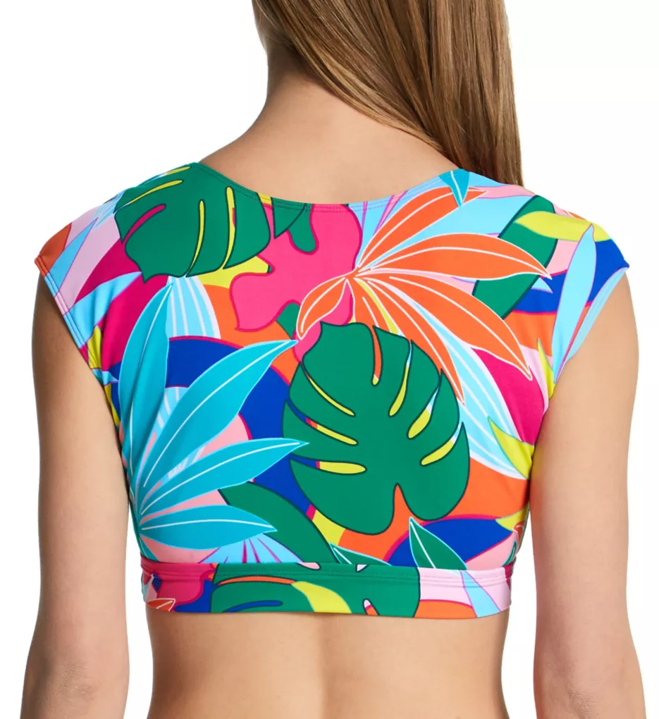 Life of The Party Tie Front Crop Swim Top Multi 4